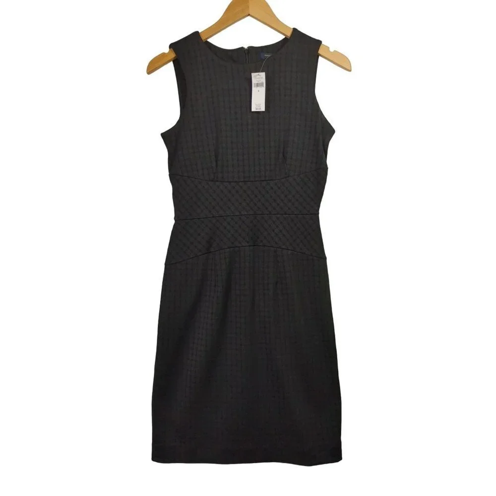Banana Republic Sheath Dress Womens 0 Black Check Career Preppy Capsule Polished